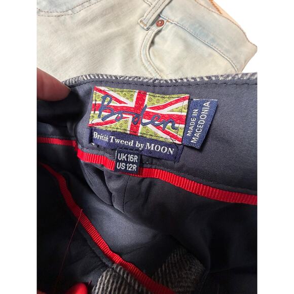 BODEN Pants Womens 12R Gray British Tweed by Moon Wool Blend Herringbone Classic - Picture 4 of 6